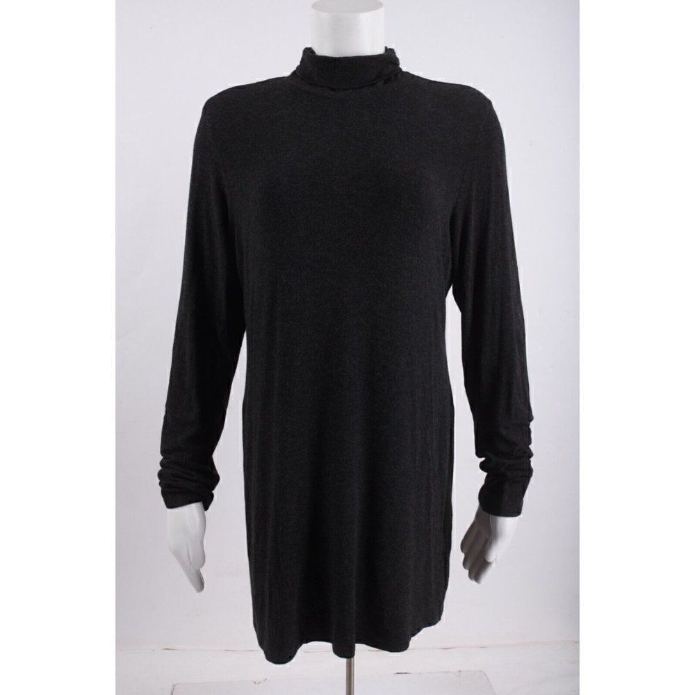 Eileen Fisher Womens Turtleneck Shirt Sweater L Charcoal Gray Viscose Spandex